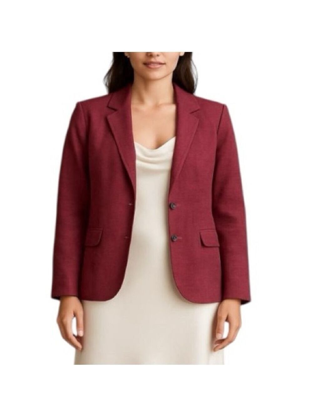 Lucky Brand burgundy linen blend 2 button roll sleeve unlined blazer jacket S